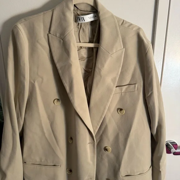 ZARA Light Tan Double Breasted Coat - Picture 3 of 7